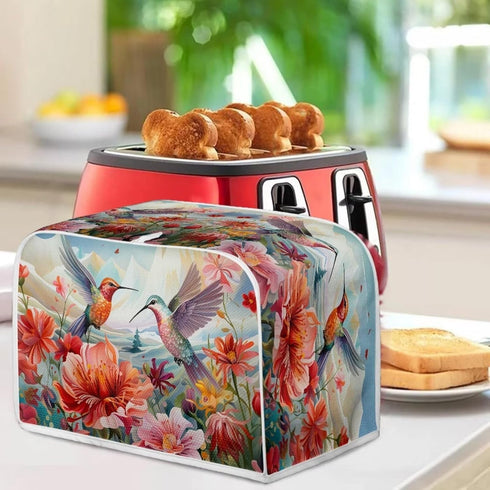 Hummingbird Flower Print Toaster Covers 2 Slice Wide Slot Dustproof Floral Fingerprint Protectors and Greasy Protection Anti-sputtering Machine Wa...