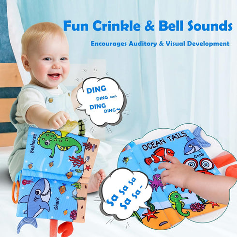 VGOFUN 2PCS Soft Baby Books 0-6 Months Crinkle Books for Babies, Touch and Feel Sensory Cloth Books for Infants 0 3 6 12 18 Months Tummy Time Toys...