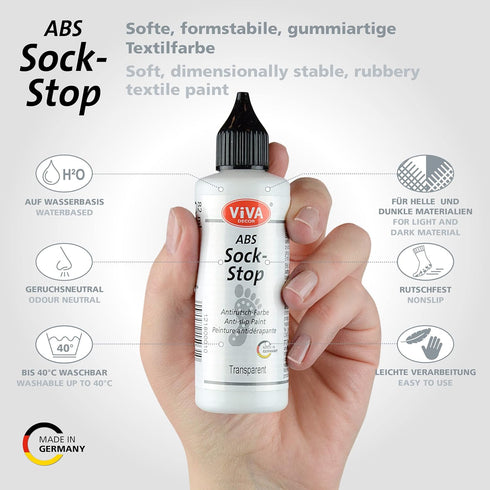Viva Decor ABS Sock Stop (2.77 Fl oz, Transparent) - Fabric Paint for Non-Slip Socks, Bath Mats & More - Latex-Free, Water-Based, Washable - Secur...