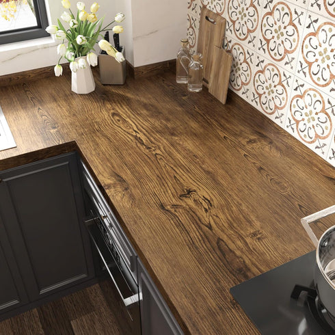 Brown Wood Contact Paper Peel and Stick Wallpaper Kitchen Countertop Waterproof Vinyl Wood Grain Stick on Wallpapers Removable Vintage Adhesive Ho...