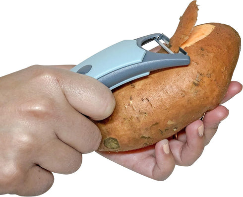 2-in-1 Rotating Peeler with Straight and Serrated Stainless Steel Blades (Light Blue)...
