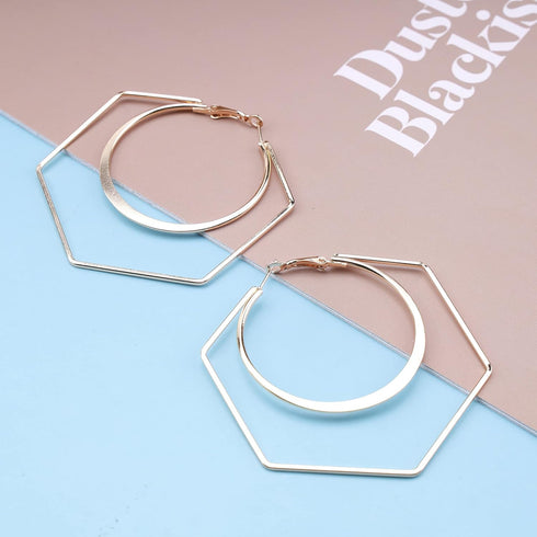 Bohemian Geometric Hexagon Earrings Large Hoop Earrings Gold Hollow Circle Hoops Earrings Big Circle Hoop Earrings Exaggerated Statement Earrings ...
