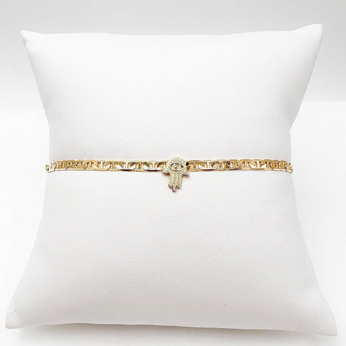 LESLIE BOULES Elegant 18K Gold-Plated Anklet with Three Hamsa Hands - Symbols of Protection and Good Luck...