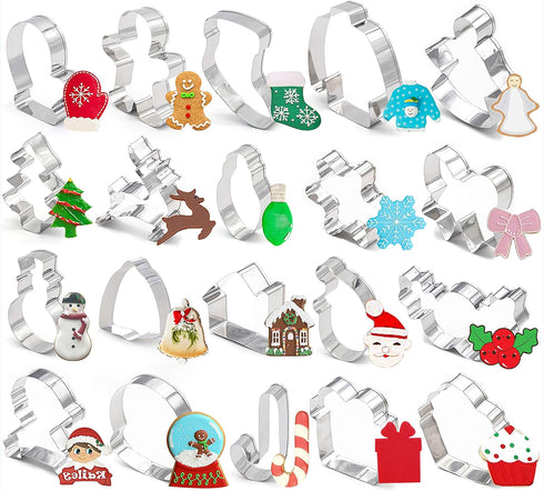 20 Pieces Christmas Cookie Cutters for Xmas/Holiday/Wonderland Party Supplies/Favors - Including Glove, Gingerbread, Angel, Candy Cane, etc...