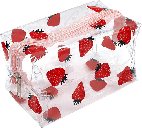 Cute makeup bag, transparent portable makeup bag, waterproof toiletries storage bag, large capacity pen bag (strawberry)...