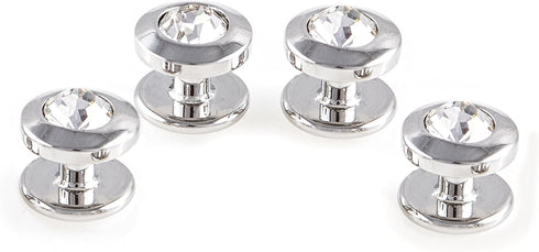 Round Crystal Elegant Tuxedo Cufflinks & Studs Set in a Presentation Gift Box & Polishing Cloth...