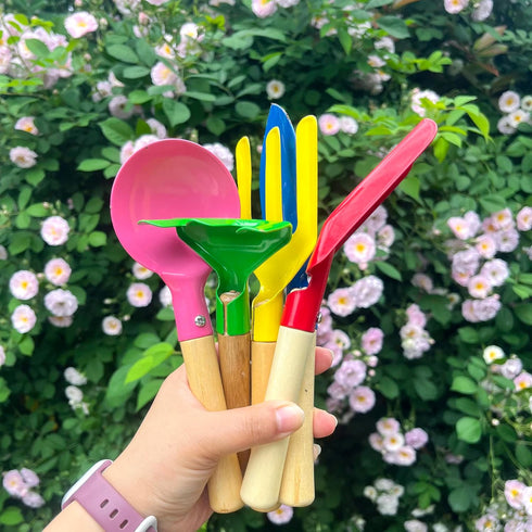 Kids Gardening Tools Set, 5PCS Gardening Tools for Kids Metal with Sturdy Wooden Handle Safe Gardening Tools 8" Children Beach Sandbox Toy...