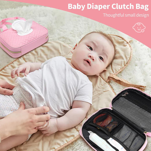 Diaper Clutch Bag with Wipes Pocket, Small Diaper Bag Organizing Pouches, Mini Diaper Bag Purse For Baby Travel Essential, Stroller Diaper Bag, Pi...