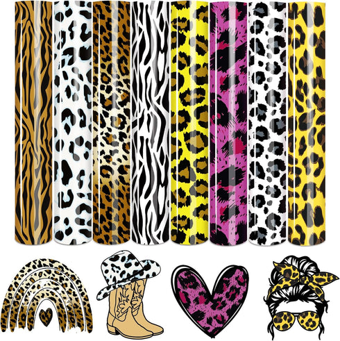 Tintnut Leopard HTV Vinyl -8 Sheets 12 x 10 inches Patterned Iron on Vinyl for T-Shirts Clothing Bags Heat Transfer Vinyl for All Cutting Machine...