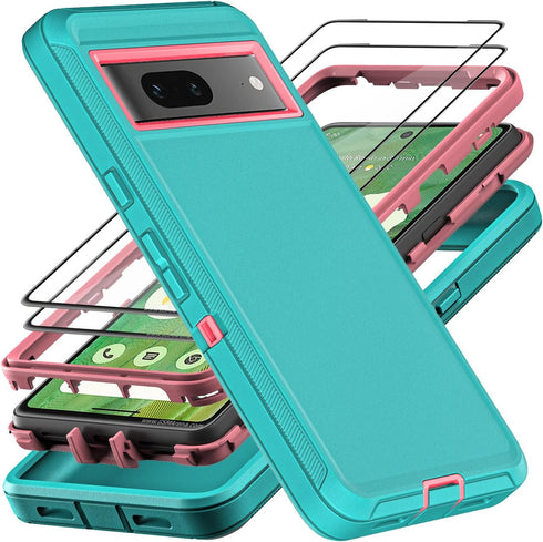 for Google Pixel 7 Case, Military Grade 3 in 1 Heavy Duty Shockproof/Drop Proof/Dust Proof Case with 2Pcs Tempered Glass Screen Protector (Aqua Bl...