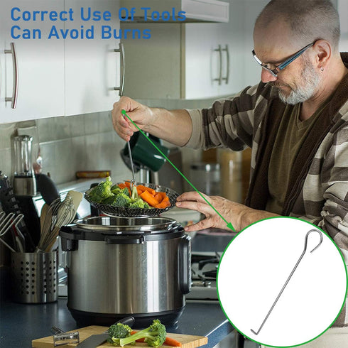 Steamer Basket Stainless Steel Vegetable Basket Metal Handle Folding Silicone Feet Steamer Insert for Cooking Veggies Fish Seafood Include Safety ...