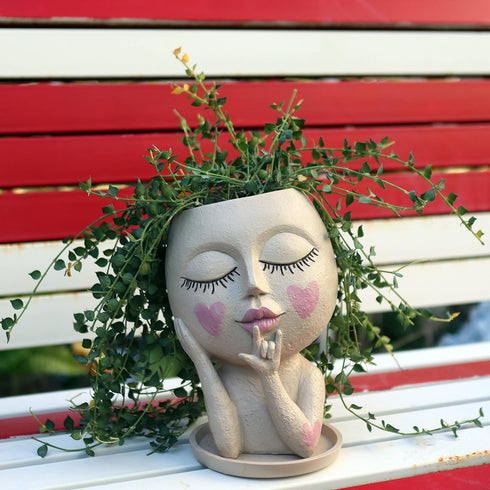 Face Flower Pots Head Planter, Cute Resin Face Planters for Indoor Outdoor Plants, Macetas para Plantas Unique Head Plant Pot Face Vase with Drain...