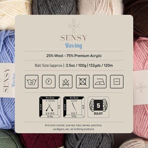 Sensy Roving Yarn, 3.5 oz, 132 Yards, Gauge 5 Bulky (Burgundy)......