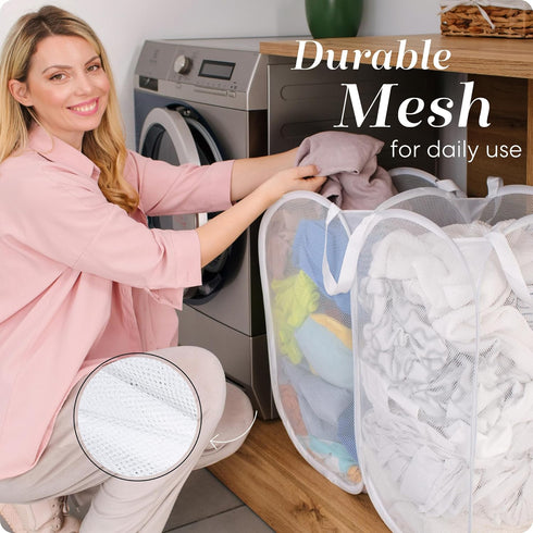 Handy Laundry Mesh Popup Hamper - Two Compartments, Collapsible for Storage and Easy to Open. Folding Pop-Up Clothes are Great for The Kids Room, ...