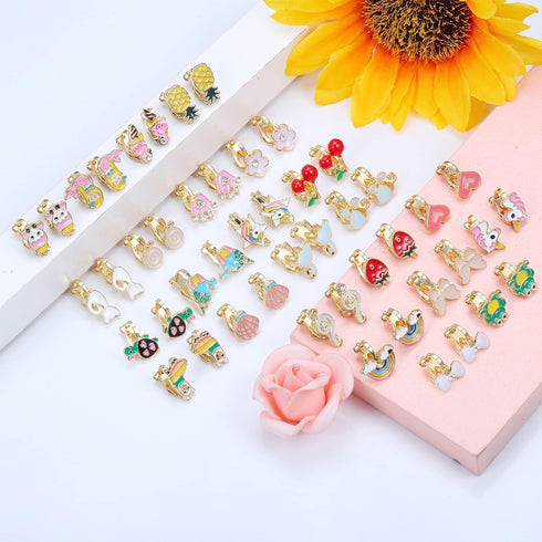 Subiceto 24 Pairs Cute Clip on Earrings for Women Cute Animal Flower Butterfly Colorful Clip-on Earrings Set Pink Flower...