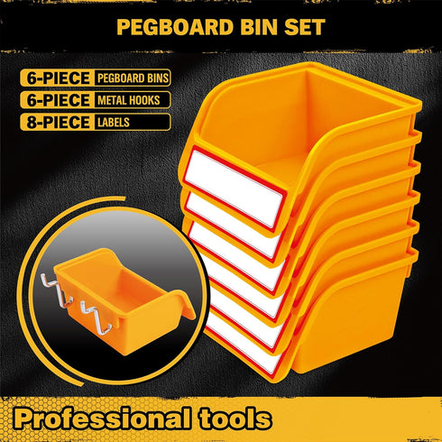 Pegboard Bins Organizer Set 6-Pack - Durable Storage Tray for Screws, Nuts, Bolts, Hardware, Crafts, Accessories | Fits Standard Pegboards | With ...