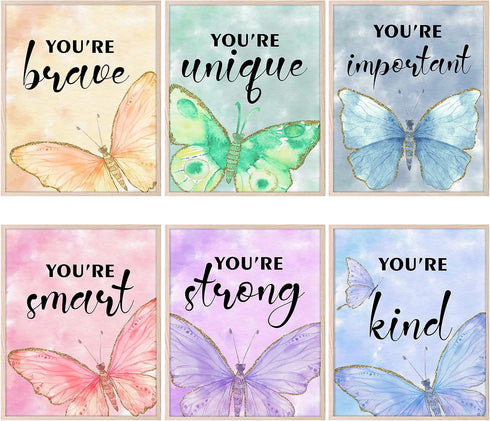 HOMANGA Wall Art Posters, Butterfly Wall Decor for Girls Room, 8X10 Inch, Unframed, Set of 6...