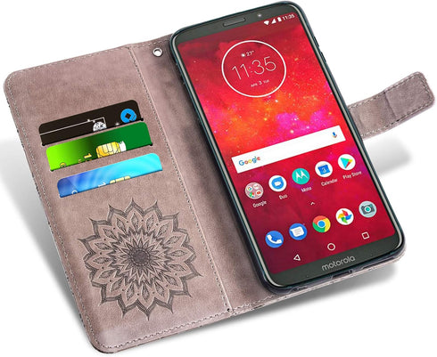 Phone Case for Motorola Moto Z3 / Z3 Play Wallet Cases with Tempered Glass Screen Protector Leather Magnetic Flip Cover Card Holder Stand Cell Acc...