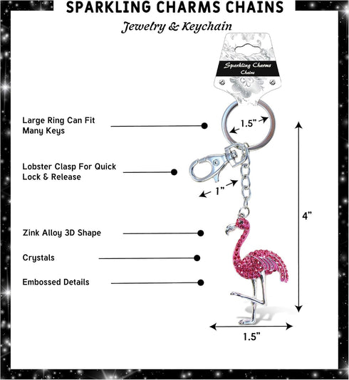 Aqua 79 Pink Flamingo Keychain - 3D Sparkling Crystal Rhinestone Flamingo Charm with Silver Clasp Key Ring, Cute Keychain Accessories for Handbags...