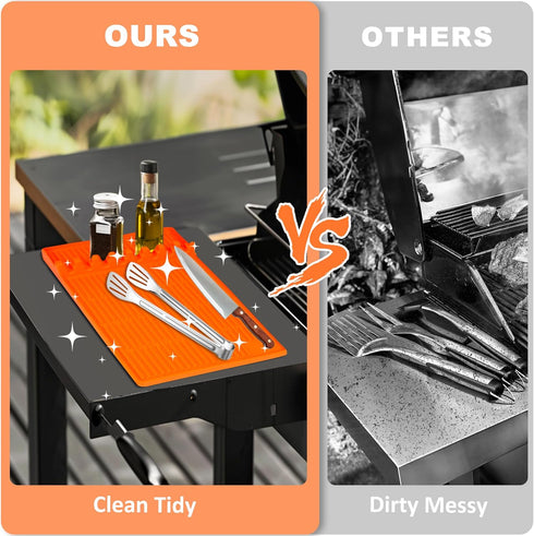 Silicone Griddle Tools Mat for Blackstone,Grill BBQ Caddy Utensils Holder, 3 in 1 Spatula Mat with Drip Pad,Blackstone Griddle Accessories,Orange...