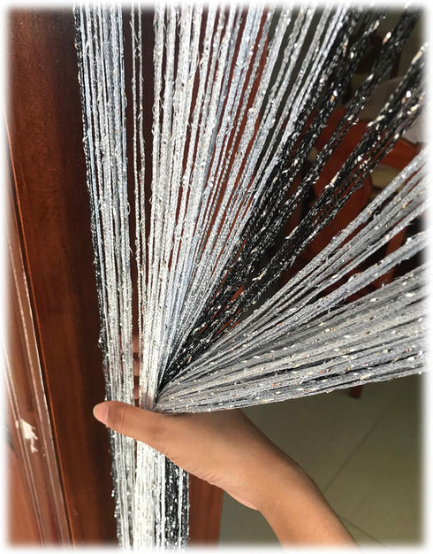 1x2 M Door String Curtain Rare Flat Thread Fringe Window Panel Room Divider Cute Strip Tassel for Wedding Coffee House Restaurant Parts (Black & G...