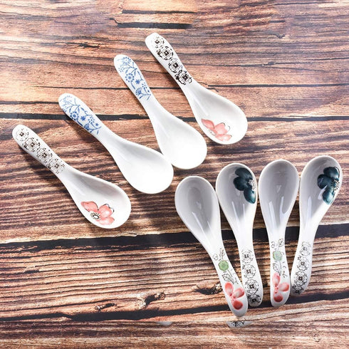 Japanese Style Soup Spoons set of 8, Ceramic Ramen Spoons Serving for Wonton, Salad, Porridge...