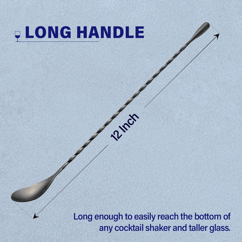 Briout Bar Spoon Cocktail Mixing Stirrers for Drink, Stainless Steel 12 Inches Long Handle, Black 2 Pieces...