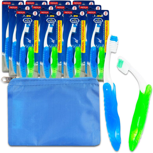 Folding Travel Toothbrush Bulk Set - Folding Travel Toothbrush Firm Bundle 24 Pack Foldable Travel Toothbrushes for Camping, Travel, More Plus Blu...