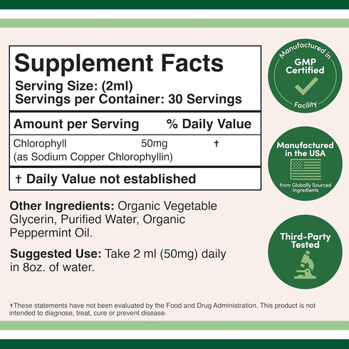 Chlorophyll Liquid Drops - Peppermint Flavored, Vegan Safe (Rich, Full Texture and Taste, Not Watered Down) for Skin Health, and Immune Function (...