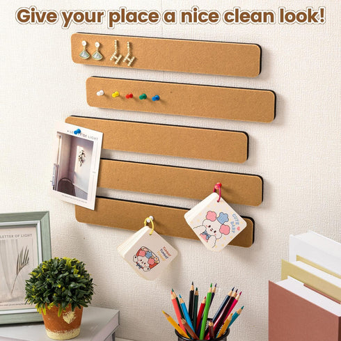 8Pcs Bulletin Board Strips, Self-Adhesive Felt Pin Board Bar Strips with 50 Pushpins, No Damage for Wall, Felt Cork Board Strips for Paste Notes, ...