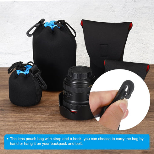 PATIKIL Camera Lens Bag, 2 Pcs 3.5" IDx9.8 H Drawstring Lens Pouch with Thick Protective Neoprene, Lens Case for DSLR Camera Lens, Water Coffee Cu...