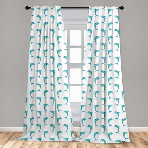 Ambesonne Sea Animals Window Curtains, Aqua Watercolor Art Dolphin Ocean Playful Marine Underwater Theme, Lightweight Decor 2-Panel Set with Rod P...