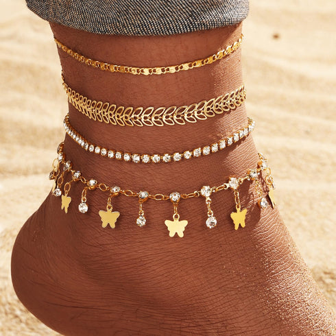 KISS WIFE Gold Anklets for Women, 14k Gold Plated Layered Cuban Figaro Link Chain Ankle Bracelets Set, Dainty Waterproof Summer Beach Foot Jewelry...