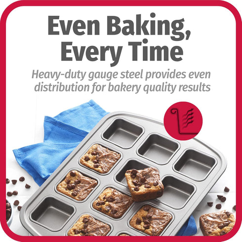 GoodCook 12-Cavity Nonstick Steel Mini Bite-Size Dessert Bar Pan, Gray...