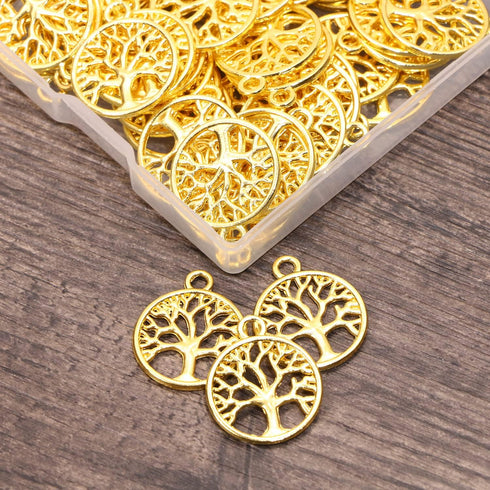 Shapenty Round Metal Tree of Life Charms Pendants Beads Bulk Jewelry Findings Making Accessory for DIY Craft Bracelet Necklace Earring Keychain, 5...