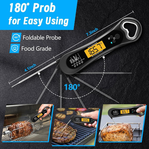 Meat Thermometer Digital, Instant Read Meat Thermometer for Grill and Cooking, with Bottle Opener, Backlight & Calibration Food Thermometer, Kitch...