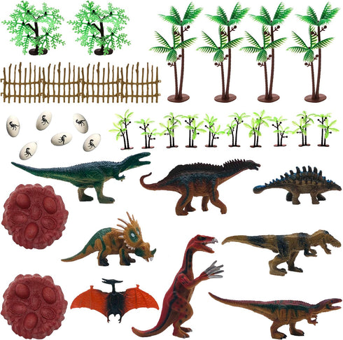 Dinosaurs Cake Decorating Kit Plastic Dinosaurs Figures Trees & Dinosaur Eggs and Egg Nest Dinosaur Figures Toy for Kids...