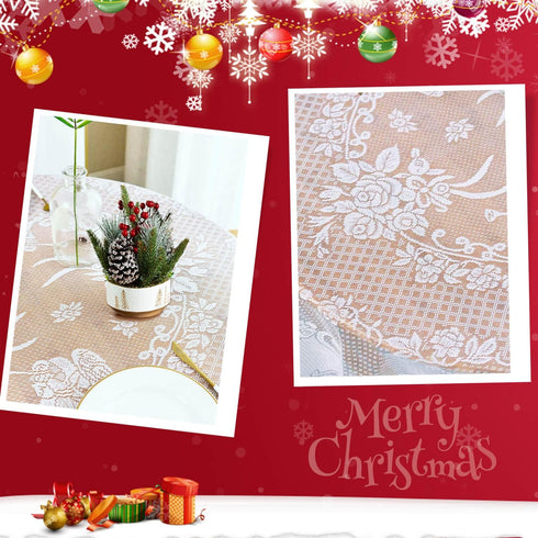 WUBODTI Christmas White Lace Rectangular Tablecloths Angel Pattern Floral Embroidered Table Linens for Baby Showers Wedding Parties Table Covers f...