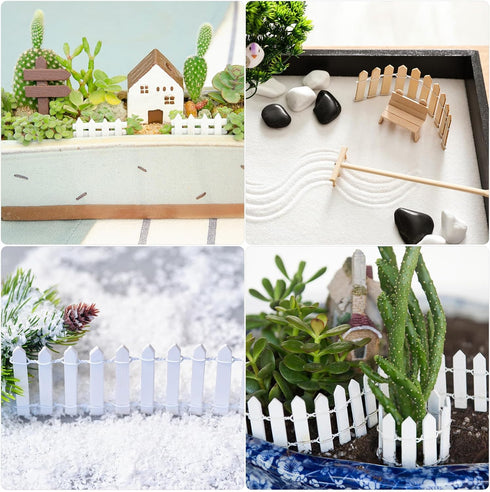 MECCANIXITY 4pcs 35 Inch Miniature Garden Fence, Mini Ornament Wood Picket Fence Decorative for Dollhouse Home DIY Crafts, Orange White, Light Blu...