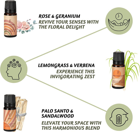 Folkulture Fragrance Oils for Diffuser, Set of 6 Essential Oils Set for Diffusers for Home, Diffuser Oil Scents - Lavender Palo Santo Rose Geraniu...