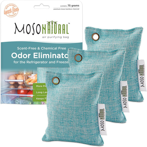 Moso Natural Refrigerator Deodorizer (3 Pack) Long-Lasting Bamboo Charcoal Fridge Odor Absorber and Freezer Odor Eliminator. Air Purifying Bag to ...
