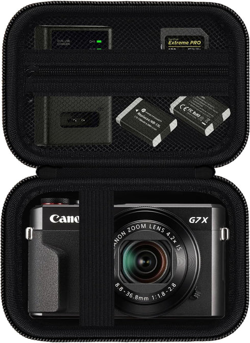 HESTECH Hard Travel Camera Case for Canon PowerShot G7 X Mark II/G7X Mark III, 4K Digital Camera Bag with Zipped Mesh Pocket for Charger, USB Cabl...