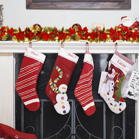 Glintoper Christmas Poinsettia Garland, 5.9 FT Lighted Artificial Garlands with 36 Red Flowers, Battery Operated with Timer Poinsettia String Ligh...
