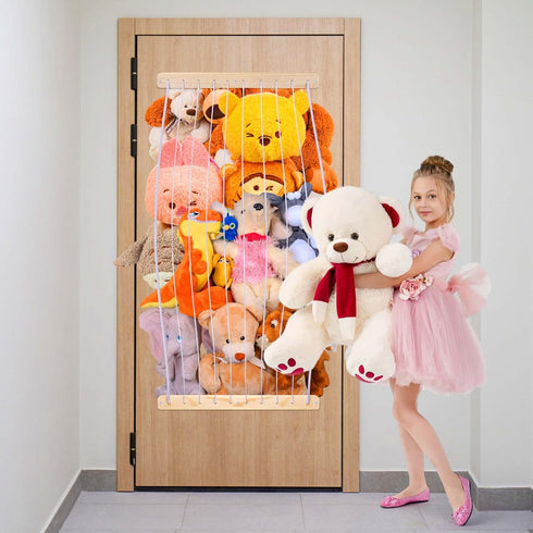 Stuffed Animal Storage Wall, Creative Hanging Kids Stuffed Animal Zoo Organizer Holder,Over Door Large Plush Storage Hammock Net,Wood Plushie Stor...
