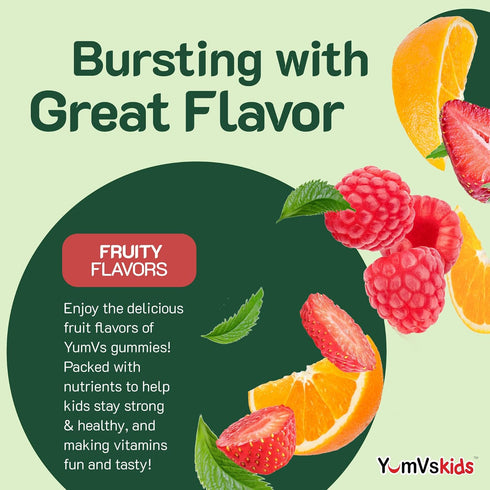 YumVs Kids Multivitamin Gummies - Fruit Flavored Chewable Children's Multivitamin - Kids Vitamins Multivitamin Gummy with 12 Minerals & Vitamins A...