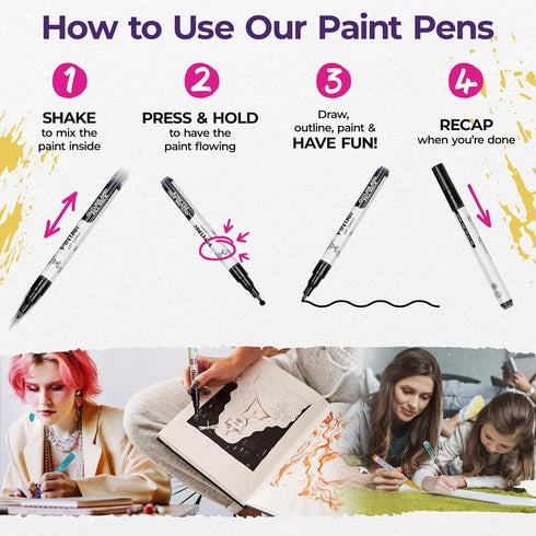 PINTAR Black & White Markers - Outline Watercolor Paint Pens - Drawing & Calligraphy Markers - Acrylic Paint Pens for Rock Painting, Wood, Glass, ...