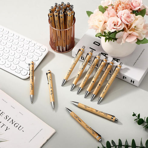 30 Pcs Inspirational Bamboo Ballpoint Pens Flower Pens with Black Ink Employee Appreciation Gift Thank You Gift Party Favors School Office Writing...