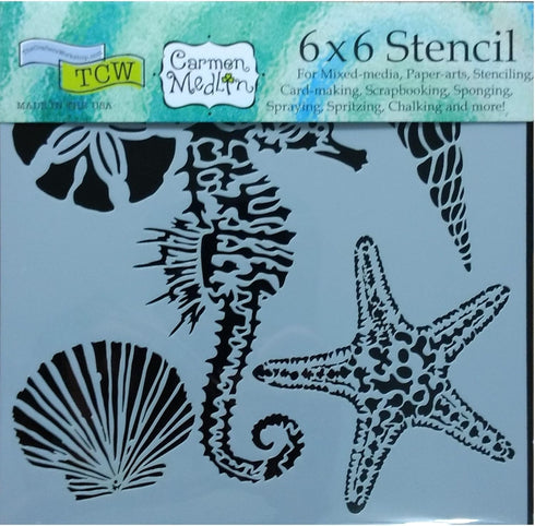 3 Crafters Workshop Mixed Media Stencils Set| for Arts, Card Making, Journaling, Scrapbooking | 6 Inch x 6 Inch Templates | Sea Creatures, Octopus...