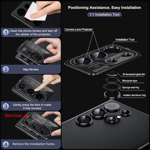 WSKEN for Samsung Galaxy S24 Ultra Camera Lens Protector, Ultra Thin Scratch Resistant 9H Tempered Glass with Aluminum Metal Circle Camera Screen ...