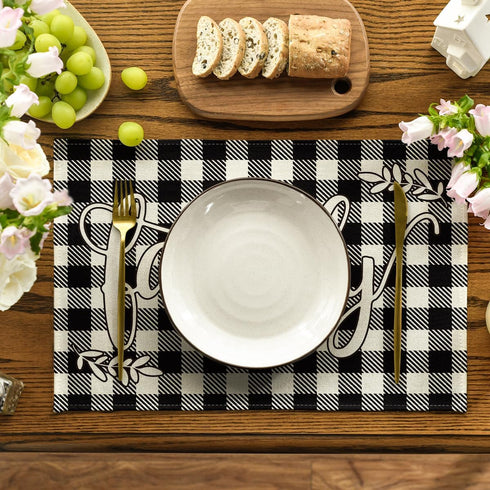 Artoid Mode Love Family Together Home Buffalo Plaid Placemats for Dining Table, 12 x 18 Inch Holiday Vintage Thanksgiving Washable Table Mat Set o...